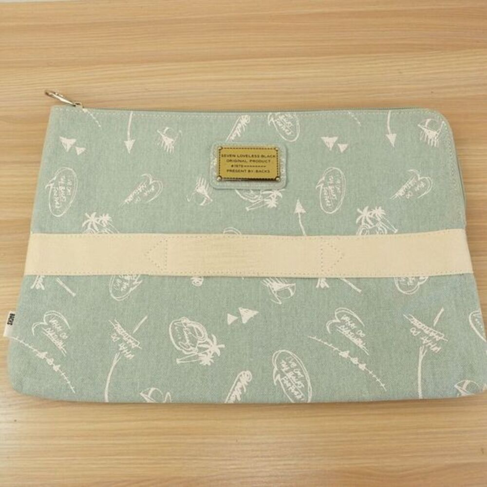 Laptop 13 Clutch Portfolio Bag Large Light Blue Cotton Document‎ Preppy BACKS